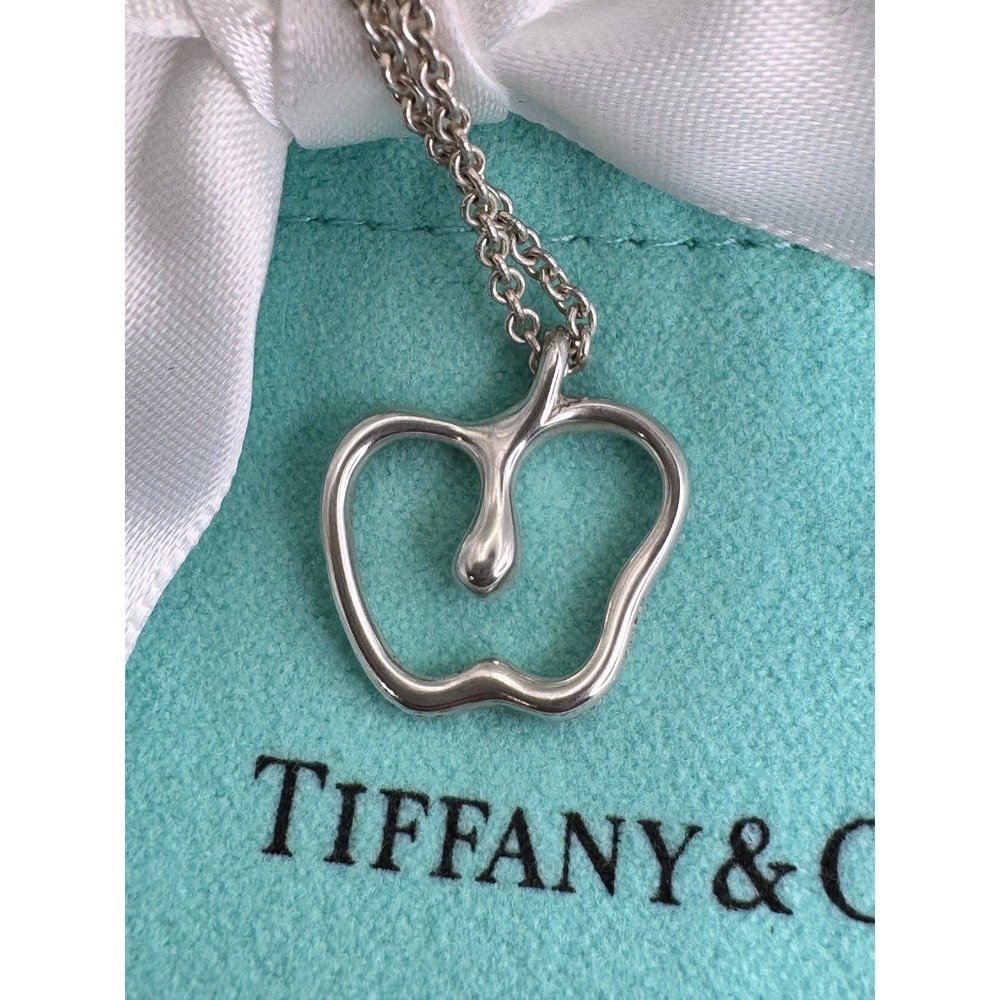 Tiffany & Co Elsa Peretti Open Apple Pendant Necklace Sterling Silver 925 Small